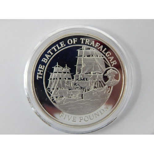 105 - Silver Proof £5 Coins: Brunel, Concorde First Supersonic Flight & The Battle of Trafalgar. All with ... 