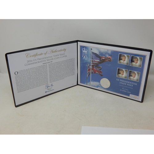 107 - 2016 US Presidential State Visit Commemorative Silver Eagle Cover in Folder of Issue with COA