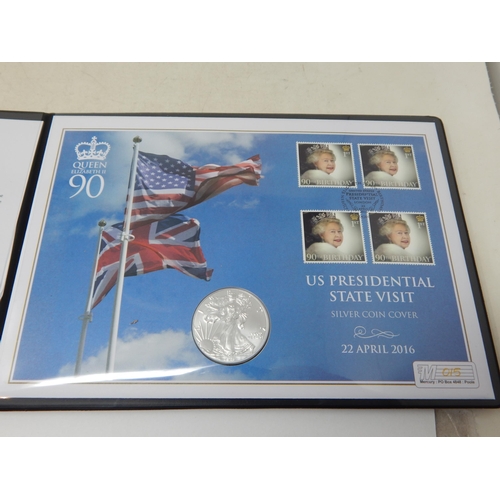 107 - 2016 US Presidential State Visit Commemorative Silver Eagle Cover in Folder of Issue with COA