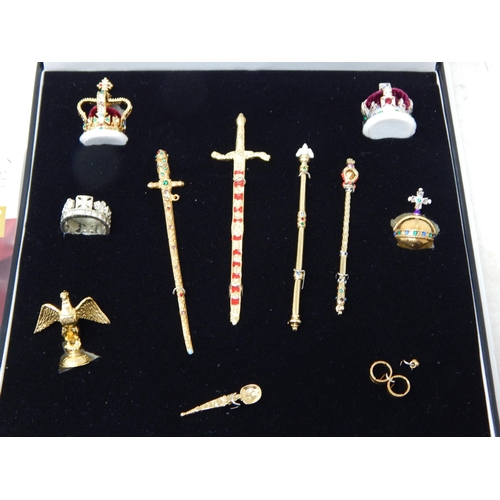 98 - The Westminster Issued 12 Piece Set of The Miniatures of The Crown Jewels in Display Case of Issue, ... 