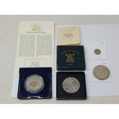 99 - GV 1935 Silver Rocking Horse Crown & Threepence together with a GVI 1937 Silver Coronation Crown & a... 