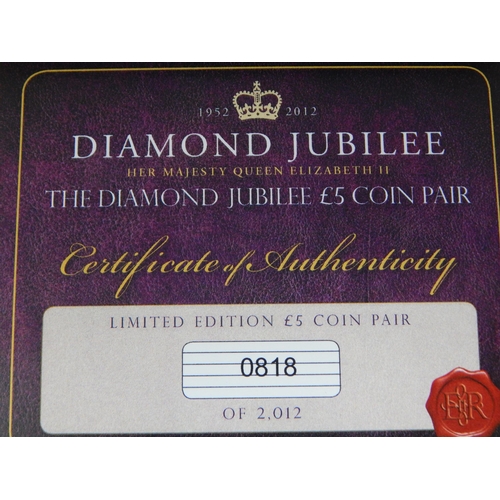 100 - QEII Diamond Jubilee 2012 £5 Coin Pair in Case of Issue with COA together with a Quantity of QEII Co... 