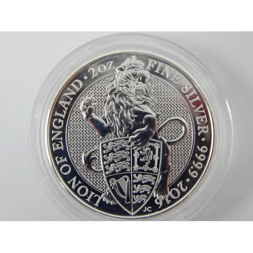 91 - QEII 2017 Lion of England Silver Proof £5 Coin: weight 62.42g with COA