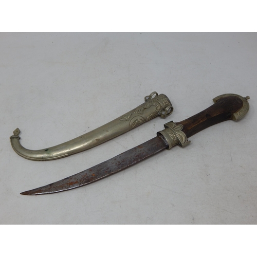 574 - Vintage Eastern Dagger & Scabbard with Wooden Handle: Length 40cm