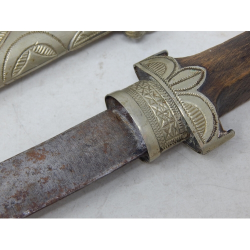 574 - Vintage Eastern Dagger & Scabbard with Wooden Handle: Length 40cm