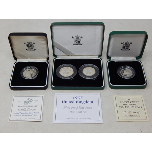 85 - 1995 Silver proof Piedfort £2 Coin: 1992 Silver Proof Piedfort 10p: 1997 Silver Proof 50p Two Coin S... 