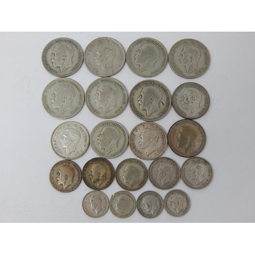 86 - George V & VI Silver Half Crowns (7), Florins/Two Shillings (5), Shillings (5), Sixpences (4) 188g