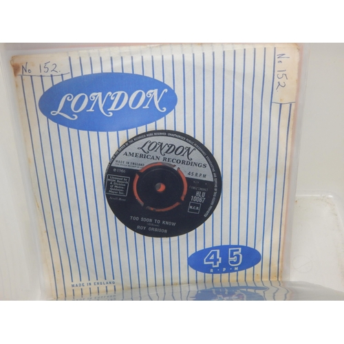 585 - A collection of 100 single 45rpm singles all housed in protective plastic covers from the estate of ... 