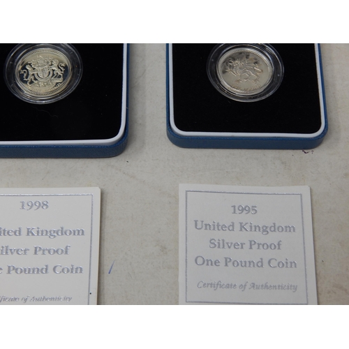 72 - UK Silver Proof Pounds 1995, 1996, 1998(2), 1999; Proof PIEDFORT One Pound coin 1999 all brilliant, ... 