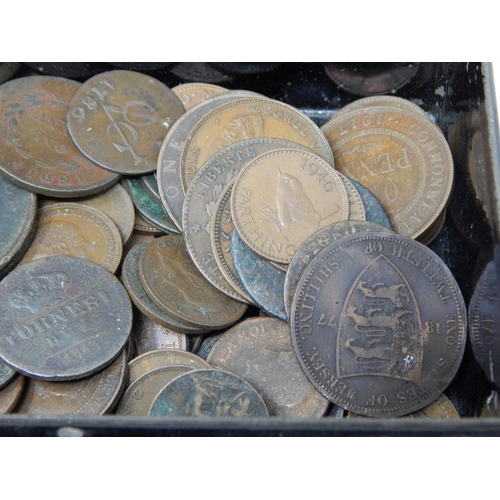 75 - A vintage tin box containing an interesting and varied selection of early Copper and Bronze coinage ... 