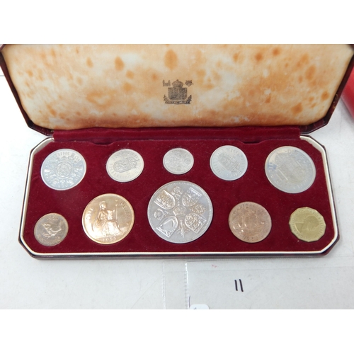 65 - GB 1953 Coronation Proof Set in original red leather case of issue; FFE Proof 50p Piece in case; Roy... 