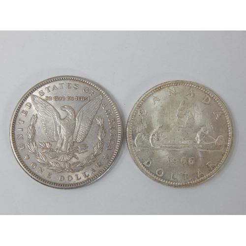 99C - U.S Silver Dollar 1900 together with a Silver Canadian Dollar 1966.