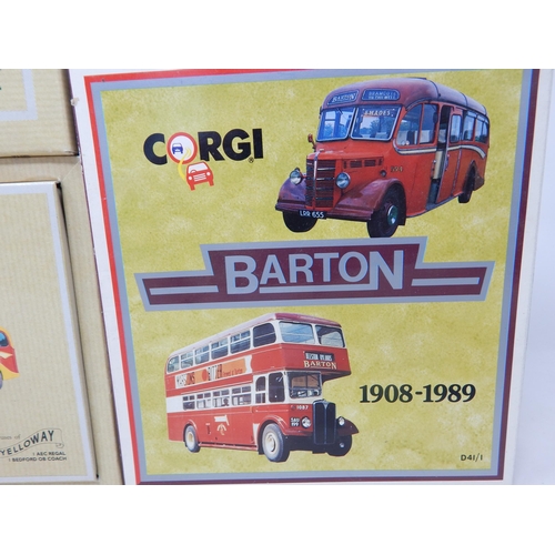 591 - Corgi Boxed Die-Cast Buses/Coaches: The Southdown Guy Arab, AEC Regal, Bedford OB Coach, Barton x2.