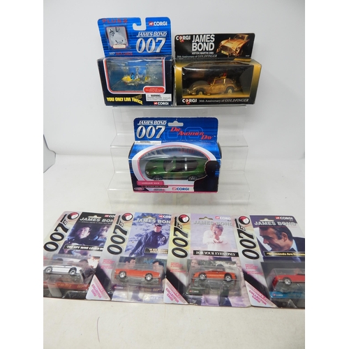 596 - 007 James Bond Corgi Vehicles Including Aston Martin DB5, Jaguar XKR, Little Nellie & Collector Card... 