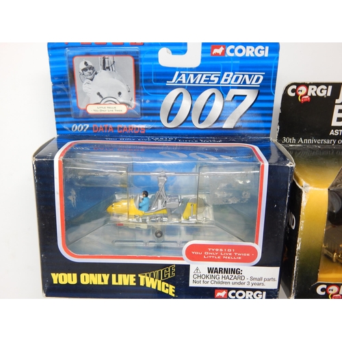 596 - 007 James Bond Corgi Vehicles Including Aston Martin DB5, Jaguar XKR, Little Nellie & Collector Card... 