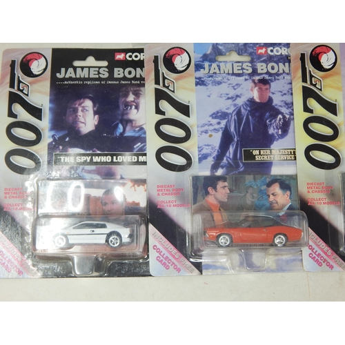 596 - 007 James Bond Corgi Vehicles Including Aston Martin DB5, Jaguar XKR, Little Nellie & Collector Card... 