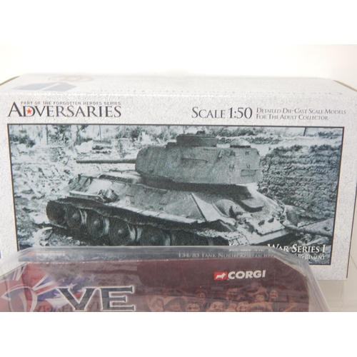 598 - Corgi WWII Legends Sherman Tank, The Fall of Germany Panza Tank & North Korean 109th Tank: All Boxed... 