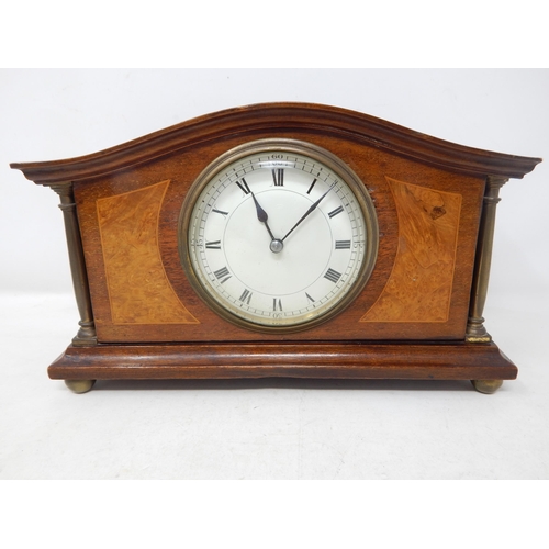 540 - 1920's Wooden Cased Mantel Clock with Brass Columns: Key wind with French Drum Movement. Complete wi... 