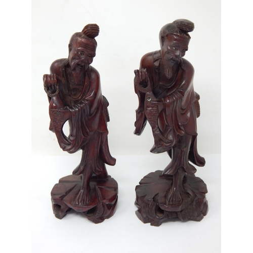 461 - Pair of Chinese Hardwood Figures of Fishermen: Height 20.5cm