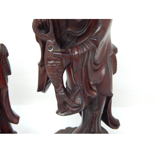 461 - Pair of Chinese Hardwood Figures of Fishermen: Height 20.5cm