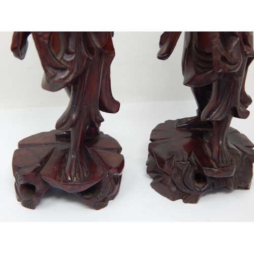 461 - Pair of Chinese Hardwood Figures of Fishermen: Height 20.5cm