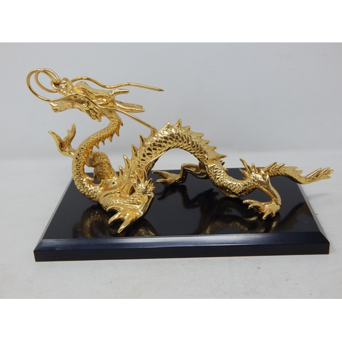 550 - Cast Metal Three Toed Dragon on Stand: Measuring 21cm