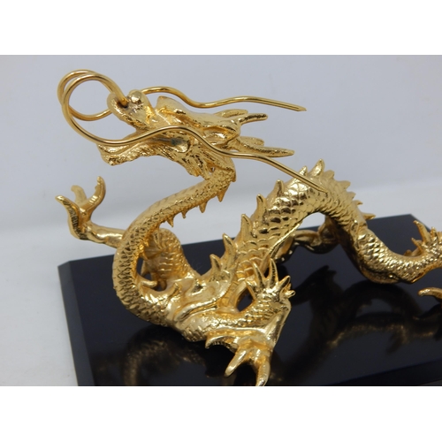 550 - Cast Metal Three Toed Dragon on Stand: Measuring 21cm