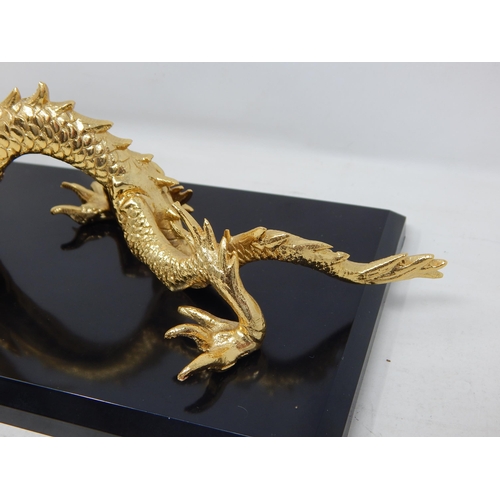 550 - Cast Metal Three Toed Dragon on Stand: Measuring 21cm