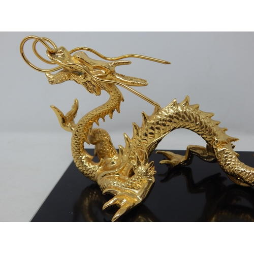 550 - Cast Metal Three Toed Dragon on Stand: Measuring 21cm