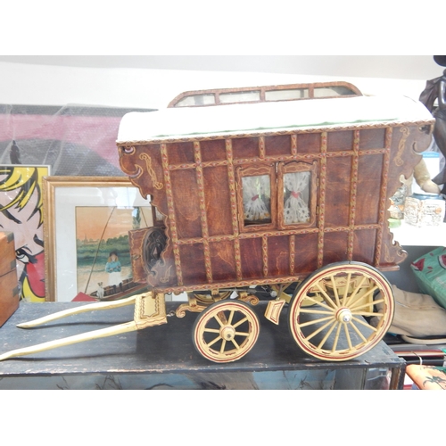 552 - Large Wooden Constructed Model of a Gypsy Caravan with Turning Wheels, Opening Windows & Door. Fitte... 