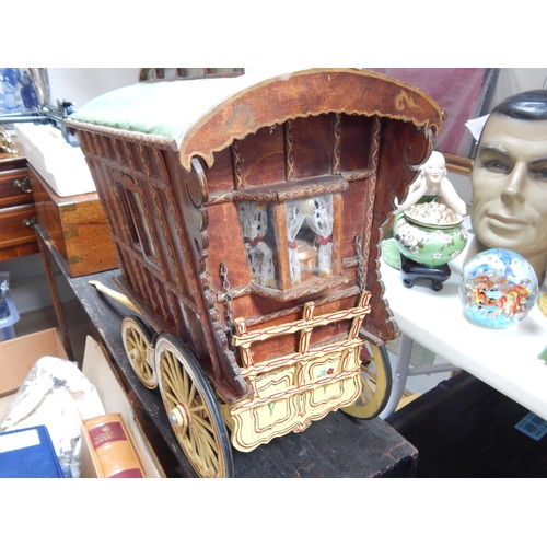 552 - Large Wooden Constructed Model of a Gypsy Caravan with Turning Wheels, Opening Windows & Door. Fitte... 