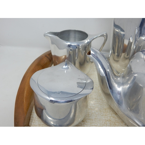 553 - 1950's Picquot Ware Tea Set Comprising: Tray, Teapot, Hot Water Pot, Milk Jug & Lidded Sugar Bowl.