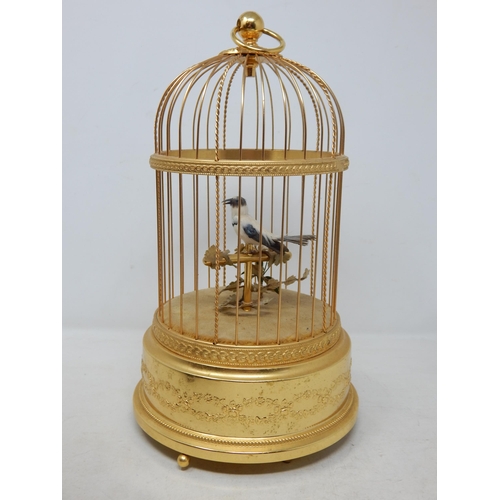 462 - Swiss Key Wind Mechanical Singing Bird with Opening Beak, Turning Head & Feathers in Brass Cage by R... 