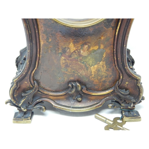 463 - Late 19th Century French Chiming Mantel Clock in Heavy Cast Metal Case with Rococo Decoration: The C... 