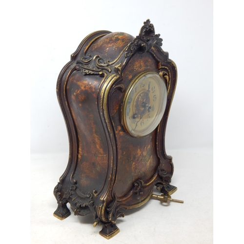 463 - Late 19th Century French Chiming Mantel Clock in Heavy Cast Metal Case with Rococo Decoration: The C... 