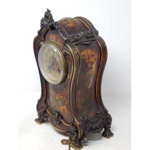 463 - Late 19th Century French Chiming Mantel Clock in Heavy Cast Metal Case with Rococo Decoration: The C... 