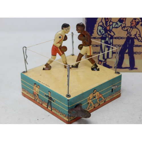 465 - Vintage Tin Plate Key Wind Toys Comprising: Ice Cream Vendor & Boxers in Ring: Both with Keys & Work... 