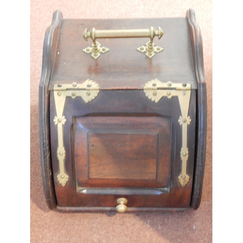 467 - Antique Mahogany Coal Scuttle with Brass Handles & Strapping. The Hinged Front Revealing an Aluminiu... 