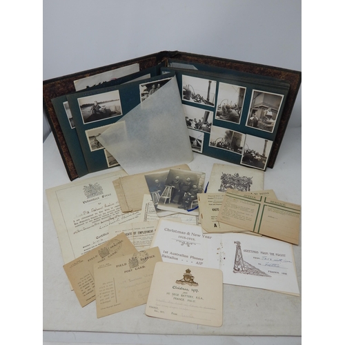 438 - WWI 1st Australian Pioneer Battalion Card, Photos, Documents etc together with a WWII Military Photo... 