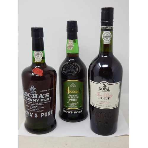 524 - Harrods Finest reserve Port 70cl + Nova Fine Ruby Port 75cl + Rocha's Old Tawny Port 75cl