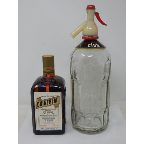 525 - Bottle of Cointreau 70cl together with a Working Vintage Club Soda Syphon