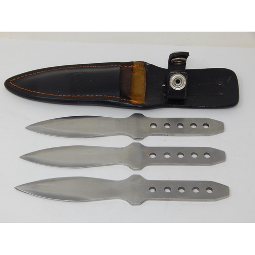 535 - Set of 3 Professional Throwing Knives in Leather Scabbard