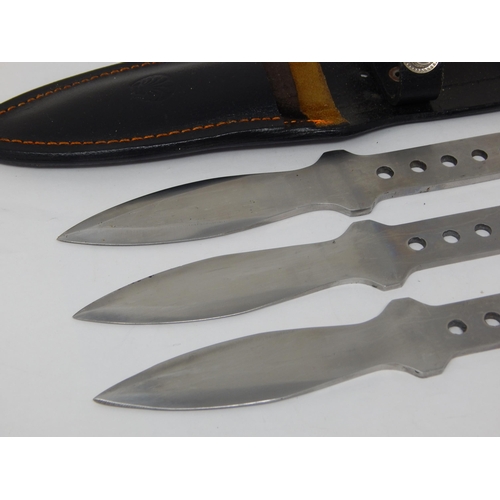 535 - Set of 3 Professional Throwing Knives in Leather Scabbard