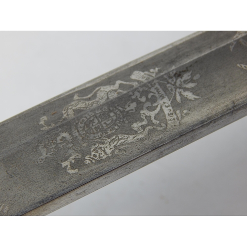 429 - WWII Era 1827 Pattern Naval Sword by Gieves. The 79cm Blade Etched with Crown, Entwined Ropes & Anch... 