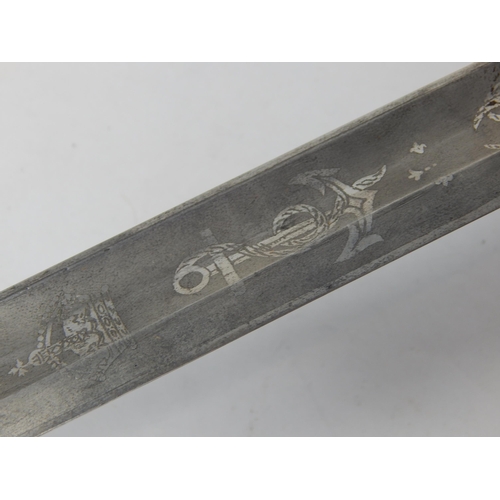 429 - WWII Era 1827 Pattern Naval Sword by Gieves. The 79cm Blade Etched with Crown, Entwined Ropes & Anch... 