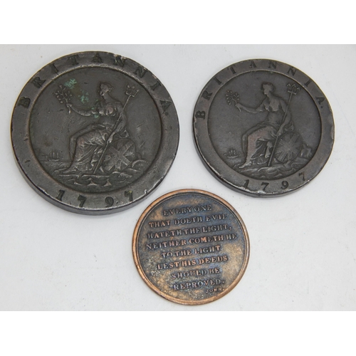 69 - George III Cartwheel Tuppence & Penny 1797 V/F together with an C18th Copper Token with Verses