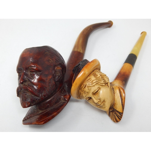 554 - An Unusual Edwardian Pipe with the Wooden Bowl Carved as the Head of King Edward VII together with a... 