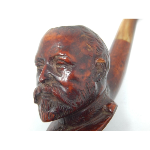 554 - An Unusual Edwardian Pipe with the Wooden Bowl Carved as the Head of King Edward VII together with a... 