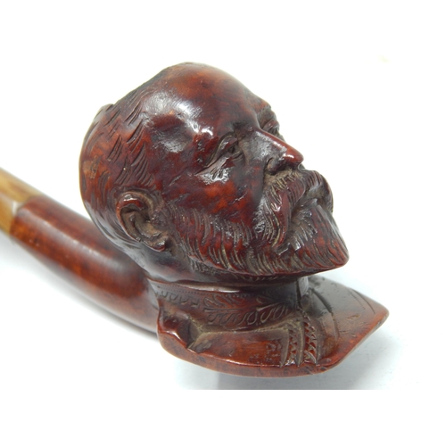 554 - An Unusual Edwardian Pipe with the Wooden Bowl Carved as the Head of King Edward VII together with a... 