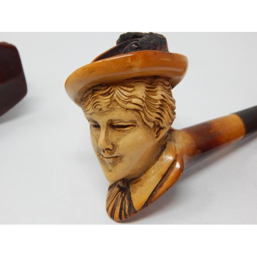 554 - An Unusual Edwardian Pipe with the Wooden Bowl Carved as the Head of King Edward VII together with a... 